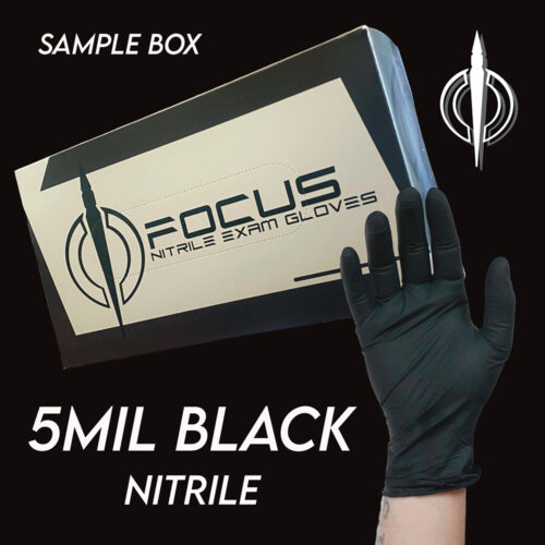 Focus Gloves 5 MIL Black Nitrile Gloves Sample Box